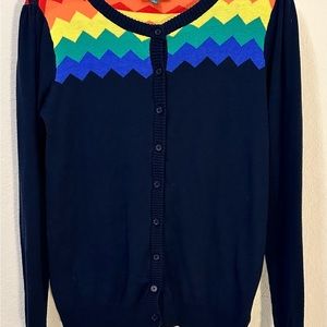 ModCloth Cardigan, Navy with Rainbow Chevron Detail